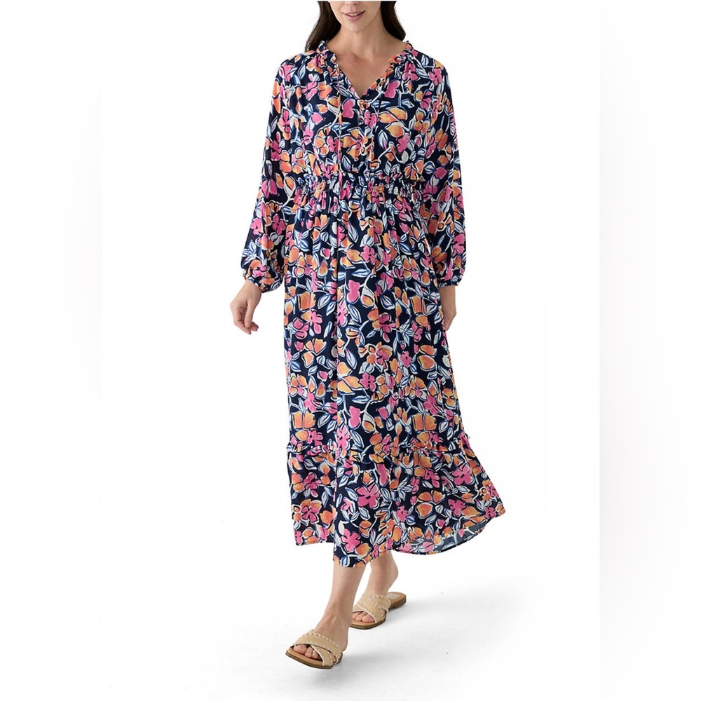 Wonderly Floral Tie-Neck Maxi Dress | Size PXL | NWT - Picture 2 of 8